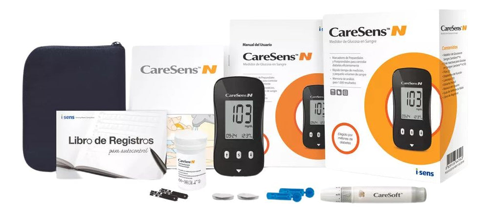 Glucometro Caresens N Con Voz + 100 Tiras + 100 Lancetas