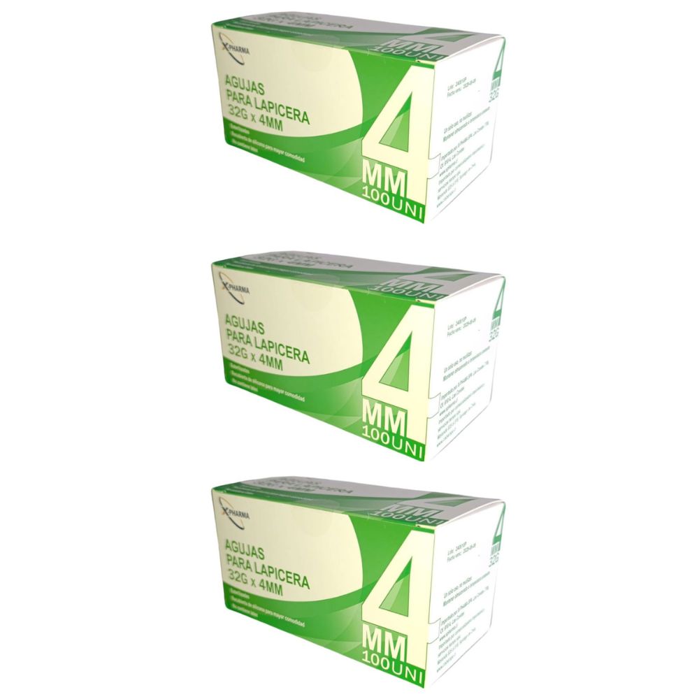 Agujas hipodérmicas para lapicera X Pharma 32 G x 4 mm x3 cajas 300 agujas