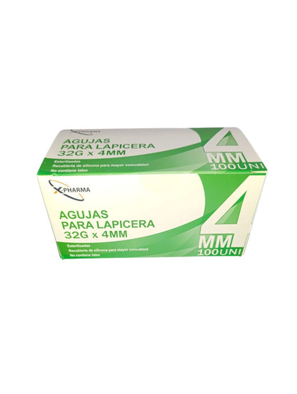 Agujas hipodérmicas para lapicera X Pharma 32 G x 4 mm x2 cajas 200 agujas