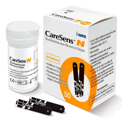 50 Tiras Cintas Reactivas Caresens N + 50 Lancetas Caresen N