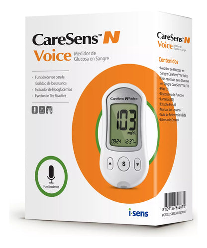 Glucometro Caresens N Con Voz + 100 Tiras + 100 Lancetas